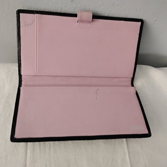 ❤️2 Piece COACH JULIA OP Black Logo Patent ID Clutch Wallet and Checkbook Cover - Picture 12 of 14